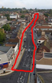 Aerial photo of Uckfield High Street to show the perimeter walk