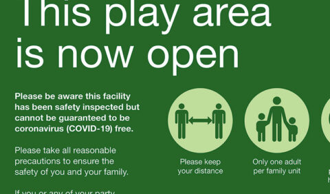 Photograph of the play area open signage with Covid 19 rules