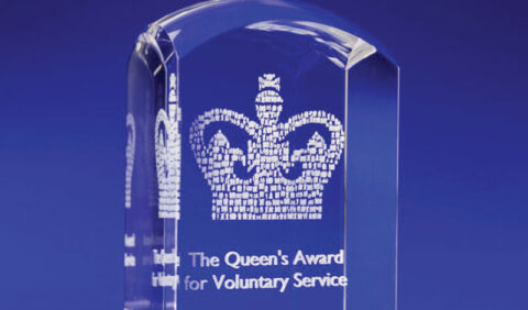 Queens Award for voluntary service crystal domed award