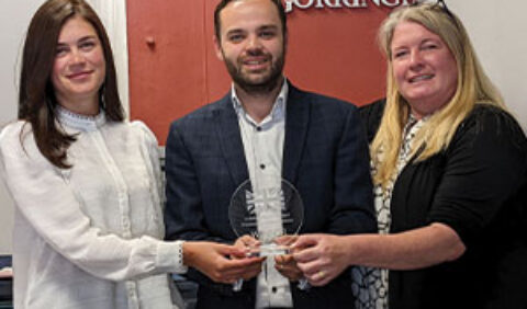 Rowland Gorringe winning staff with glass plaque