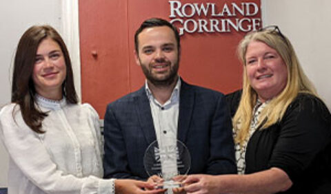 Rowland Gorringe winning staff with glass plaque